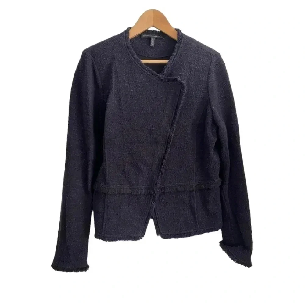 White House Black Market Tweed Top Blazer Raw Asymmetrical Hem Jacket L